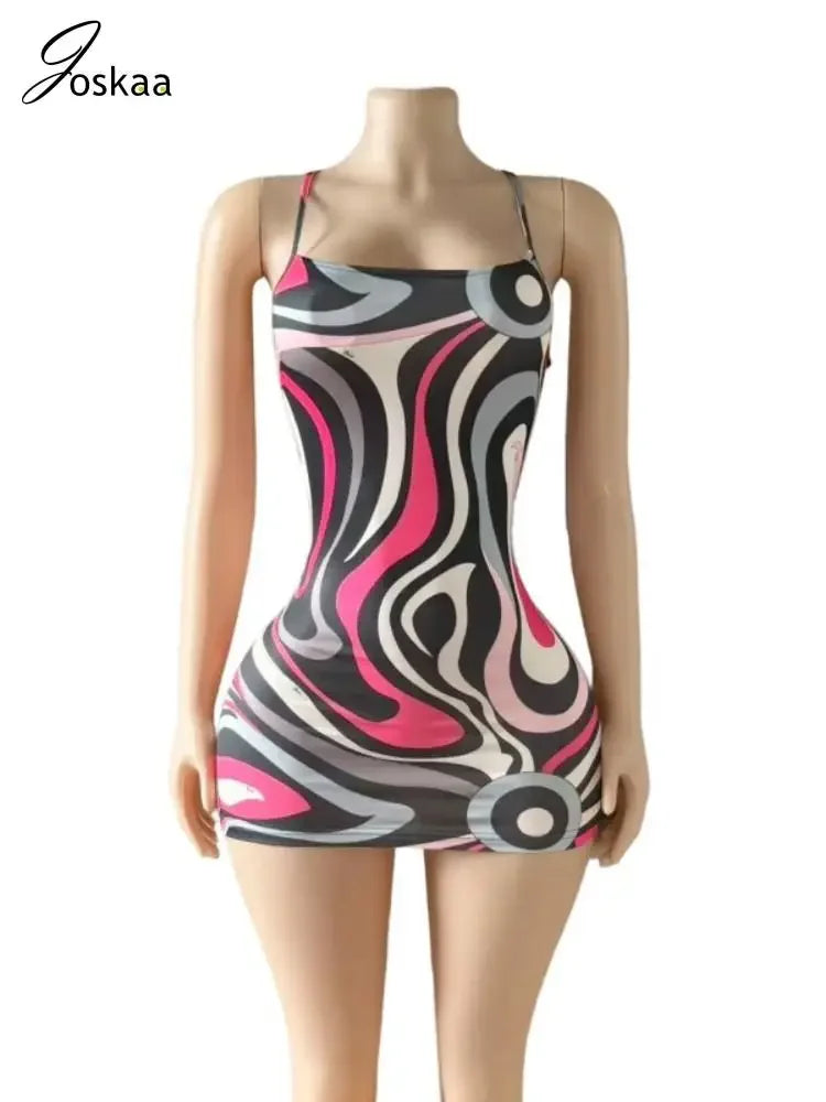 2025 Summer Women's Sexy Colorful Striped Print Mini Dress - Empire P.E