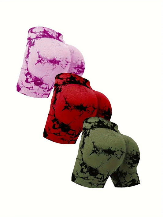 3pcs women's sports  tie dye shorts