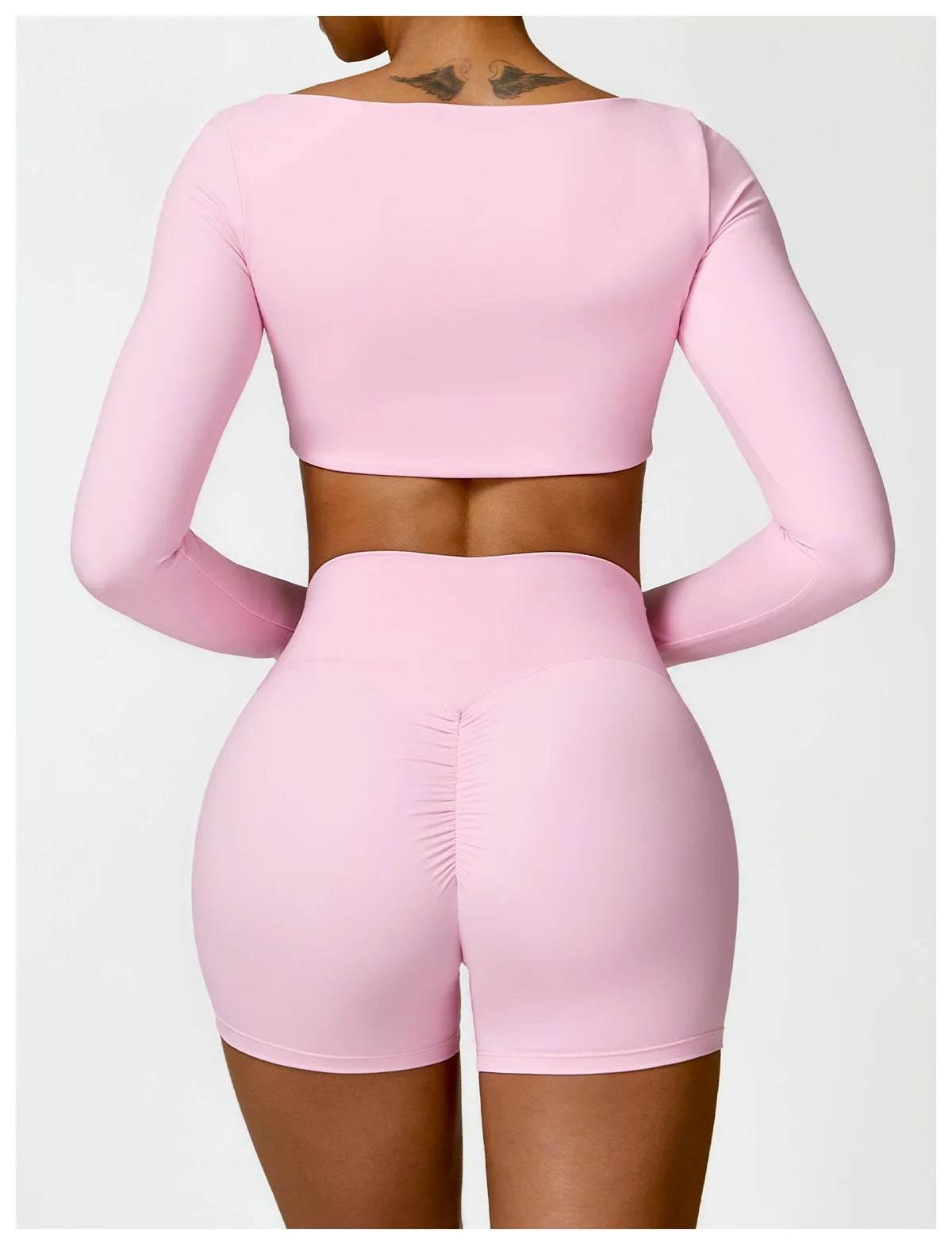 Hearuisavy 2PCS Long Sleeve Gym Set Women Yoga Clothes Quick-Drying Sportswear Running Leggings Workout Sports Crop Top Women - Empire P.E