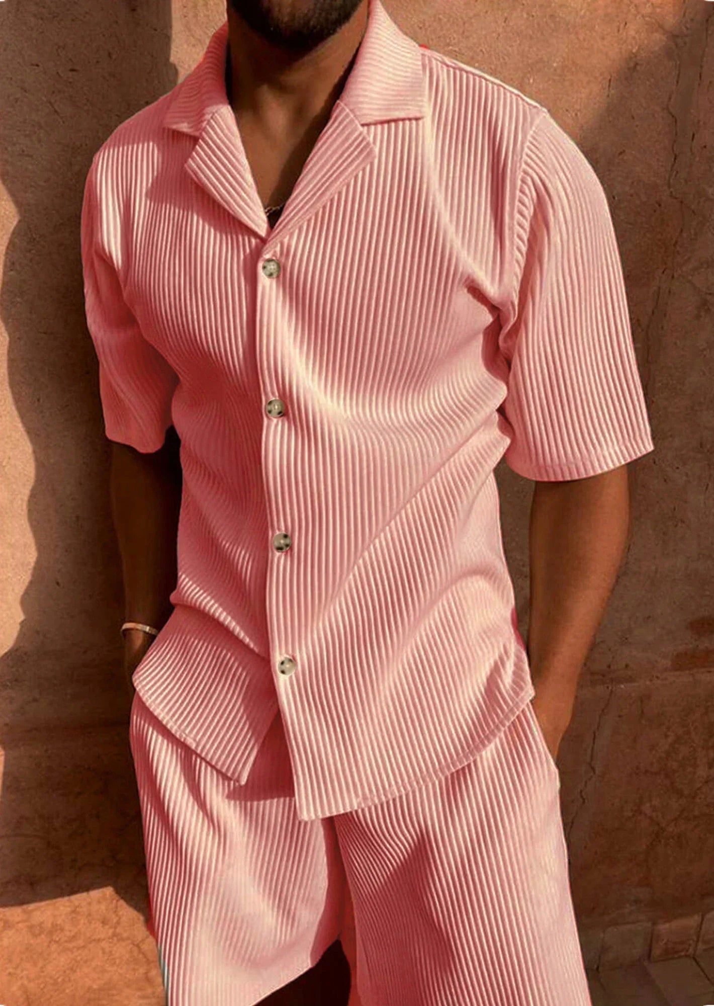 Spring/Summer suit Solid color corduroy shorts sleeve shirt and shorts - Empire P.E