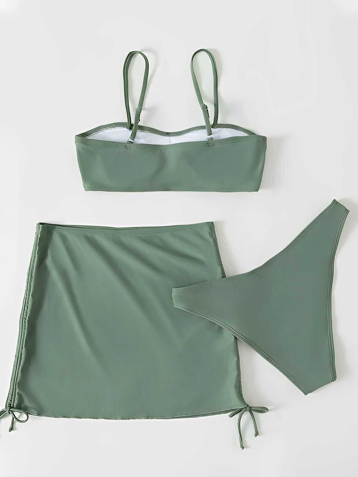 3 Pieces Padded Bikini 2026 Women & Drawstring Skirt Solid Swimsuit
