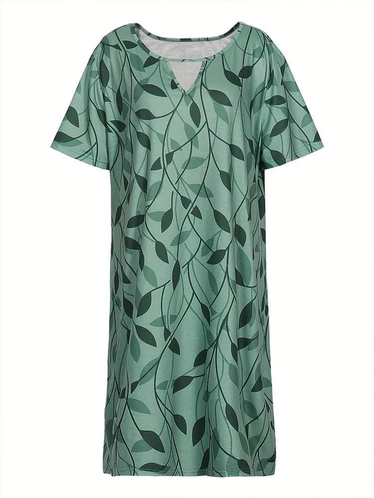 Plus Size 2024 Summer New Women's V-Neck Printed Pattern Dress Loose Pullover Dresses - Empire P.E