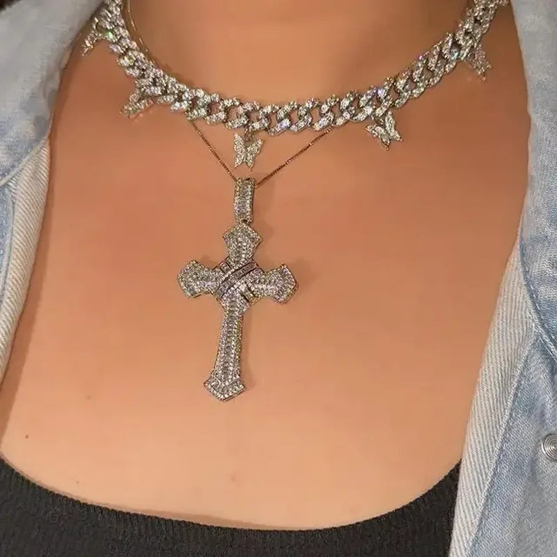 2025 New Cross Pendant Iced Out Zircon Necklace
