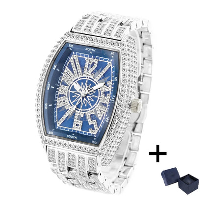 Men's  lce Diamond Sun Pattern Literal Quartz Wristwatch