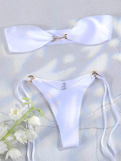 Solid Swimsuit Women Bathing Suit Bandeau Bikini 2024 Biquinis Feminino Swimwear High Waist Bikini Set Beachwear Sexy Bikinis - Empire P.E