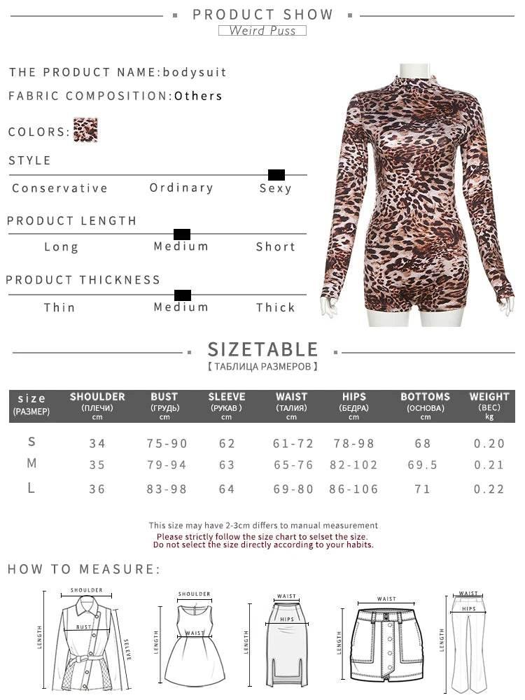 Weird Puss Leopard Print Romper Women 2024 Autumn Trend Hipster Long Sleeve O-Neck Skinny Stretch Streetwear Sexy Playsuits - Empire P.E