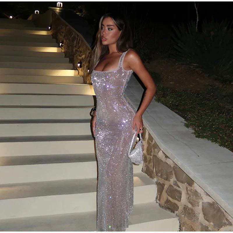 Solid Glitter Long Dress - Empire P.E