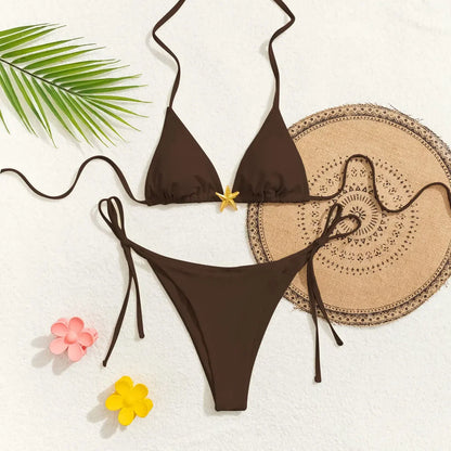 2026 new European and American triangle cup printed sexy bikini split swimsuit