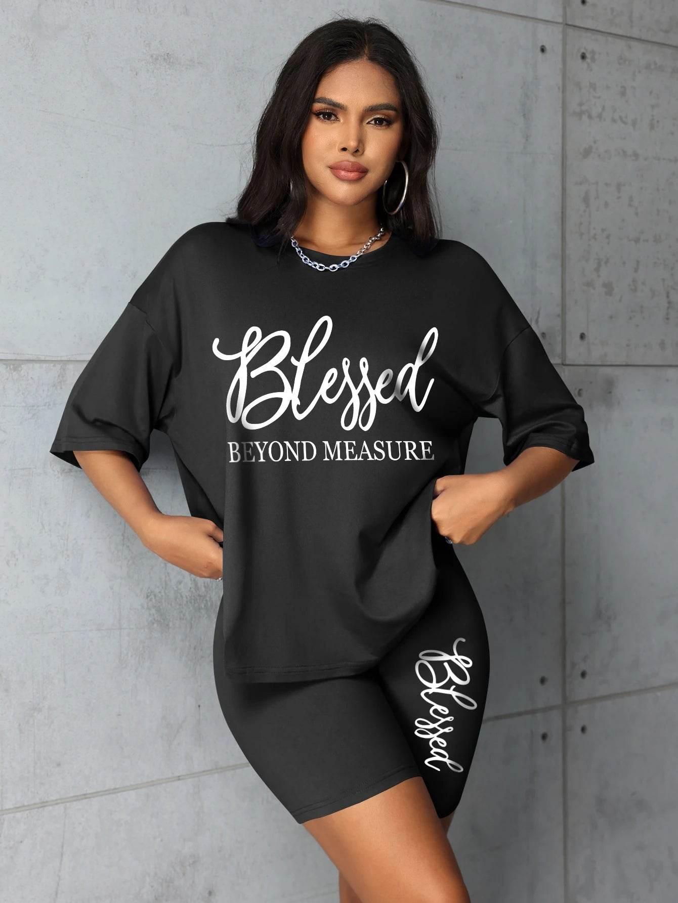 Plus size sets for women Summer 2 pieces Blessed printed offers and liquidation everything cheap elegant women's sets Short sets - Empire P.E