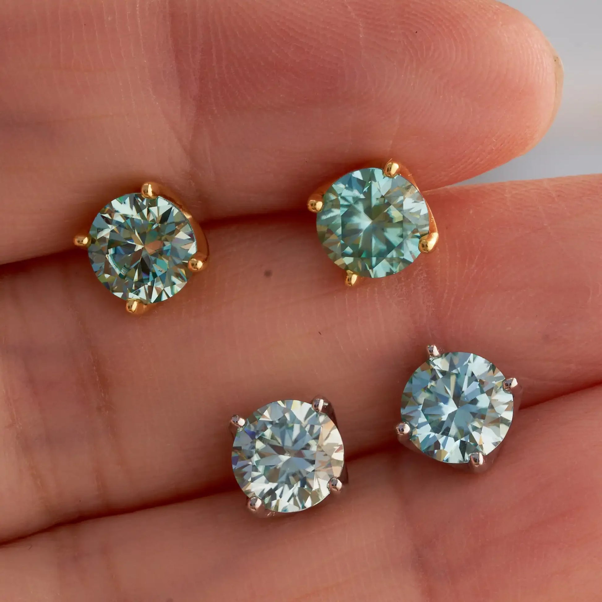 blue green color 6.5mm*2 pcs Moissanite Earrings Diamond 925 Sterling Silver, Gold Plated - Empire P.E