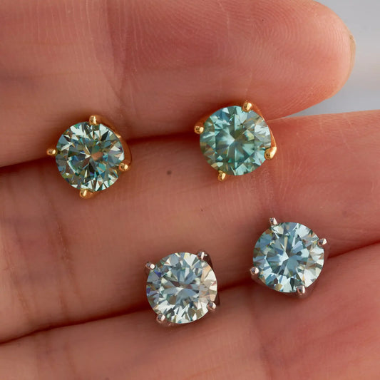 blue green color 6.5mm*2 pcs Moissanite Earrings Diamond 925 Sterling Silver, Gold Plated - Empire P.E