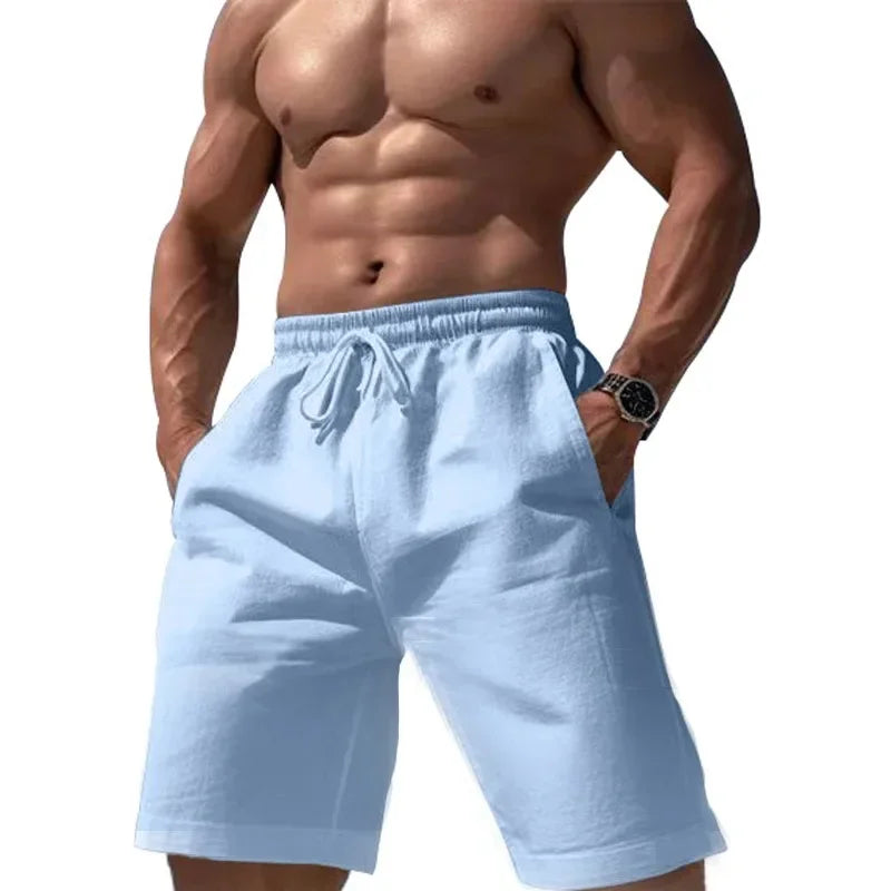 New Linen Cotton Shorts Solid Color Jogging Sweatpants Elastic Waist Shorts for Men Large Lightweight Summer Basketball Shorts - Empire P.E