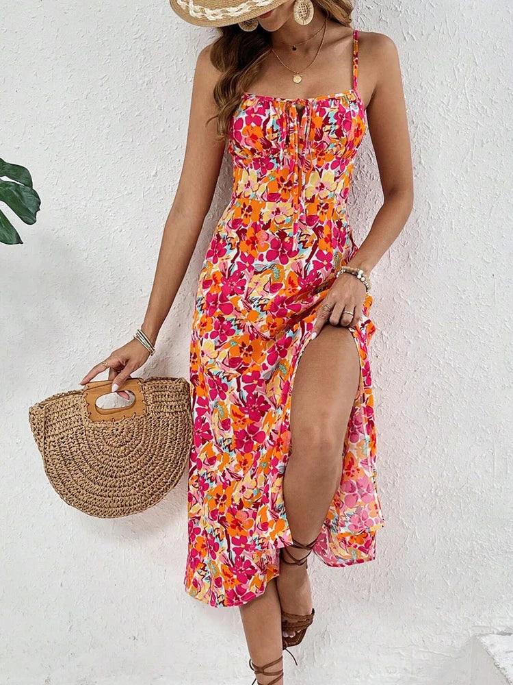 New Summer Women's Printed Lace-up Dress - Empire P.E
