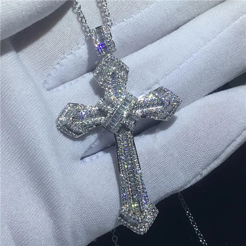 Luxury 925 Sterling Silver Cross Pendant Necklace