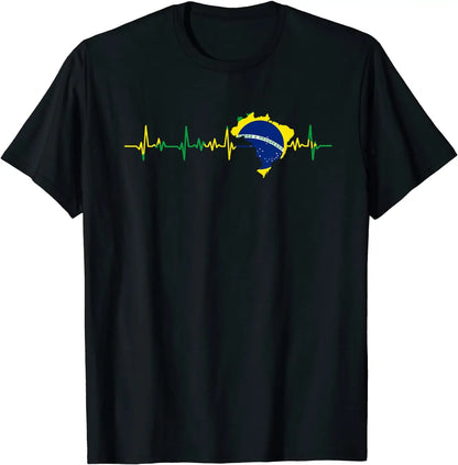 Brazil Flag Heartbeat Brasil Men T-Shirt Short Sleeve 100% Cotton O-Neck Men's Clothing - Empire P.E