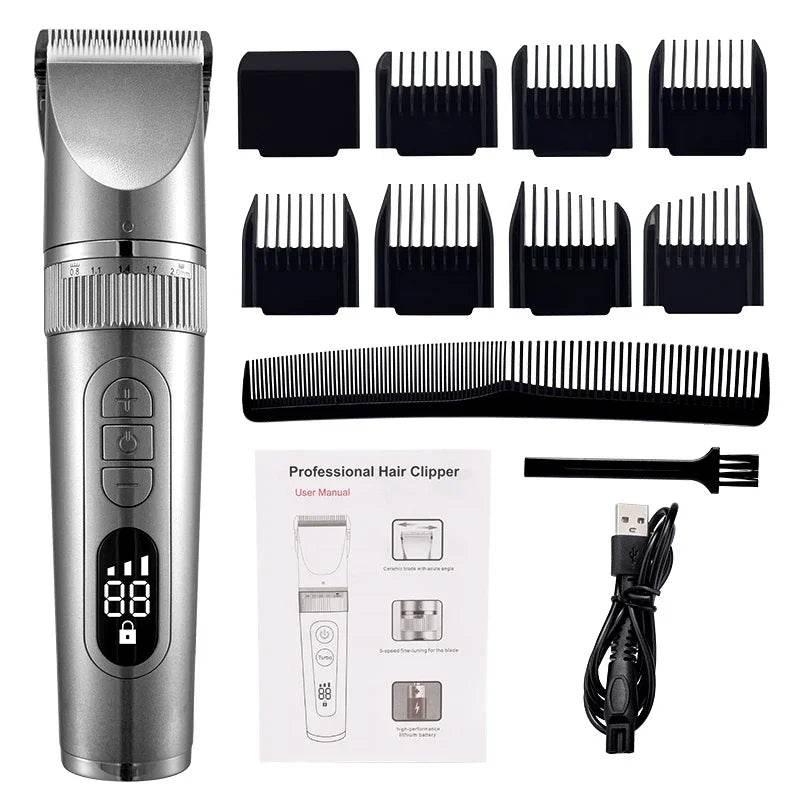 Electric Hair Clipper Men's Professional Hair Clipper Ceramic Blade Household Low Noise Trimmer USB Charging Men's Haircut Tools - Empire P.E