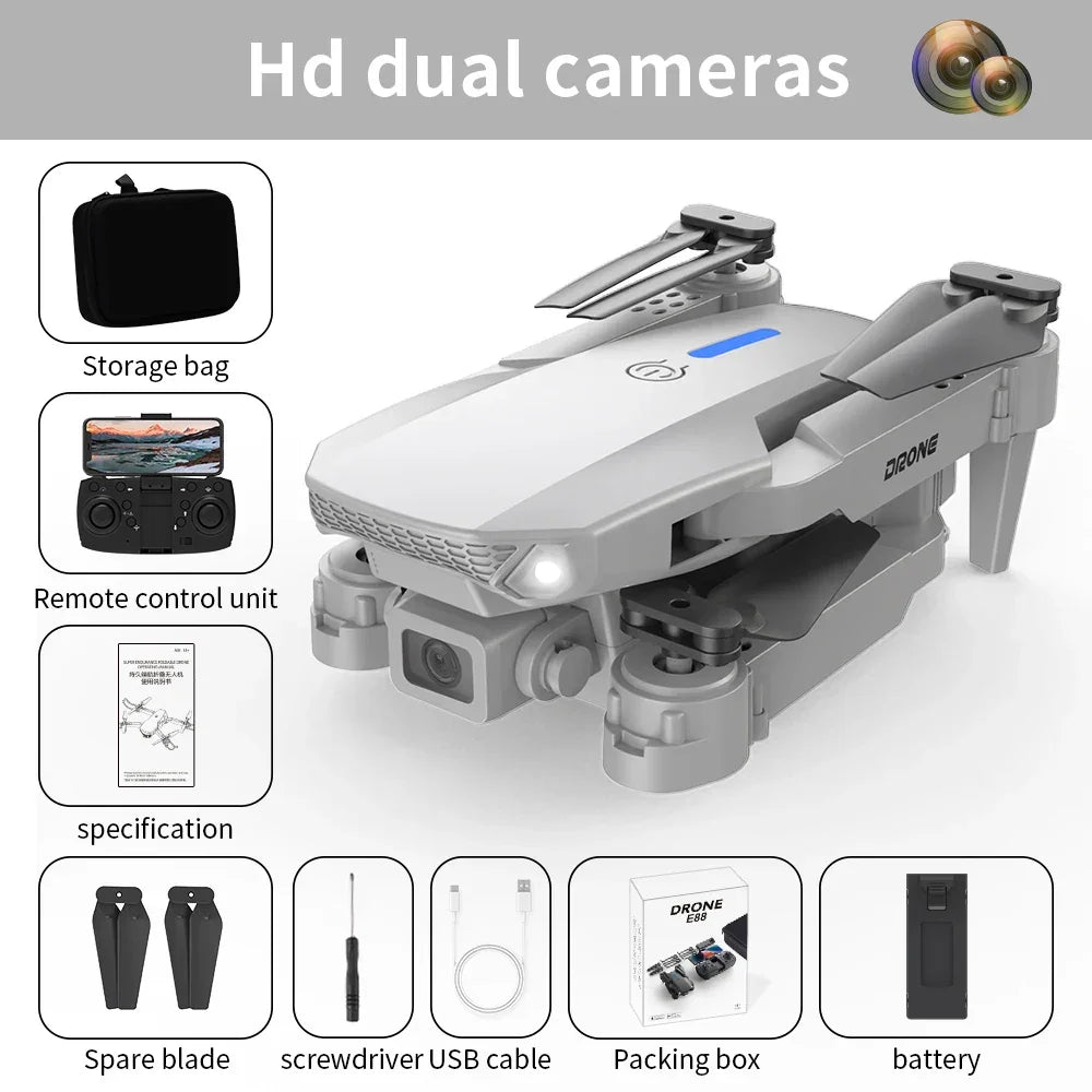 White Gray E88E99 Lighting Screen Control Mini Drone Dual Camera - Empire P.E