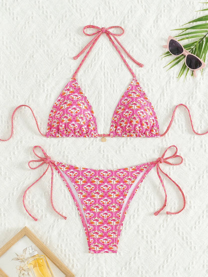 2026 new European and American triangle cup printed sexy bikini split swimsuit