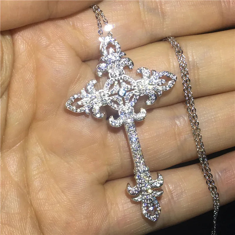 Luxury 925 Sterling Silver Cross Pendant Necklace