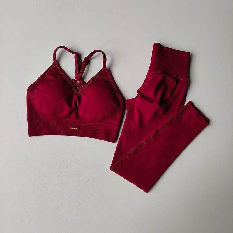Seamless Hip Lifting Fitness Set Women's V-neck Bra Leggings Yoga Set Quick Drying Exercise Iron Massage High Fat Tight Pants - Empire P.E