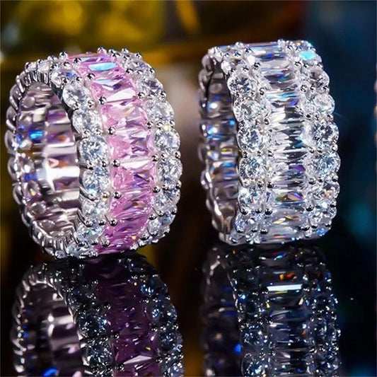 Luxury Pink White Zircon Wheel Rings