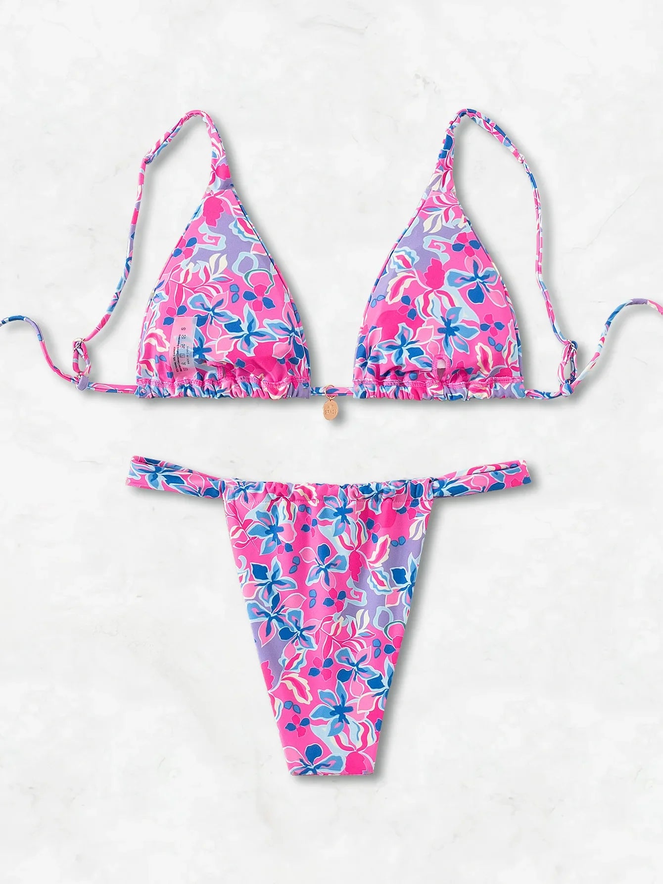 2026 new European and American triangle cup printed sexy bikini split swimsuit