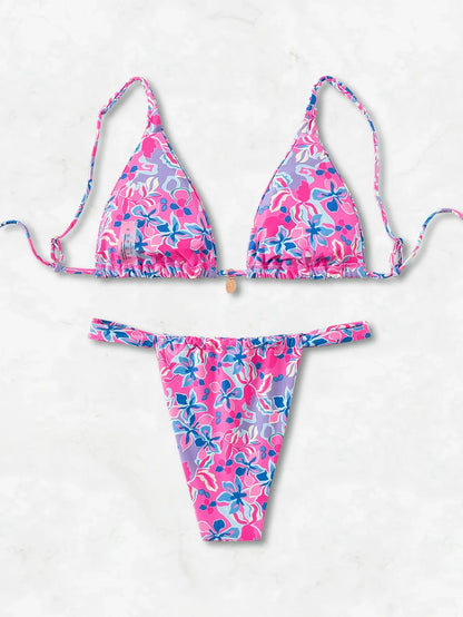 2026 new European and American triangle cup printed sexy bikini split swimsuit