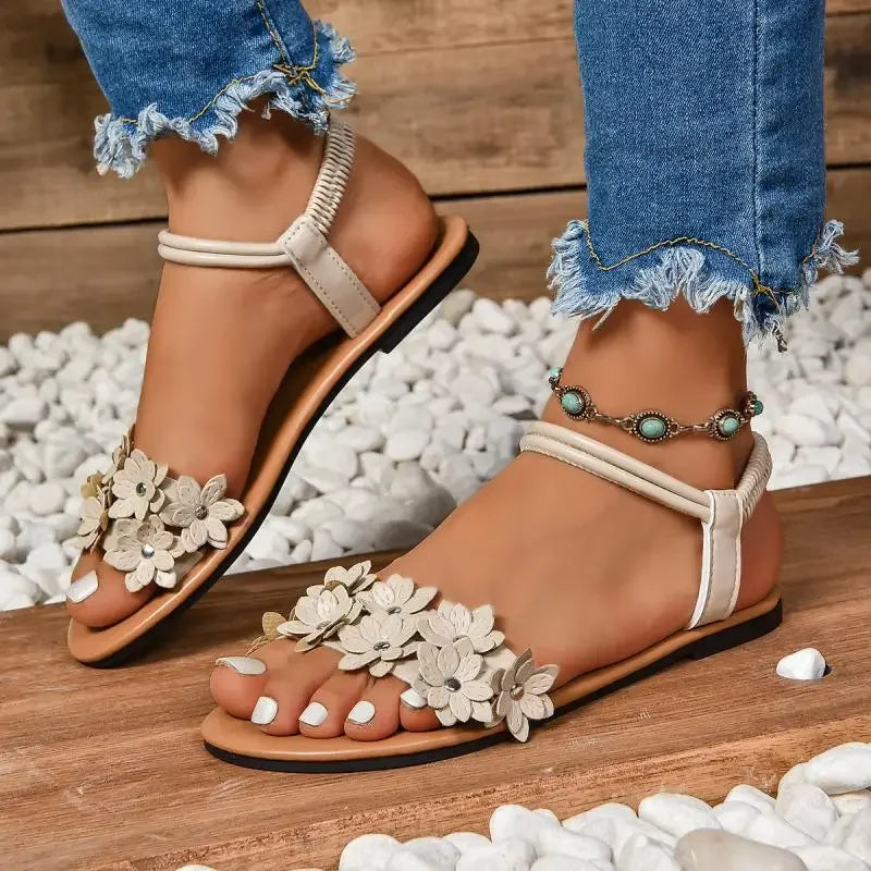 Flower Decoration Flat Sandals - Empire P.E