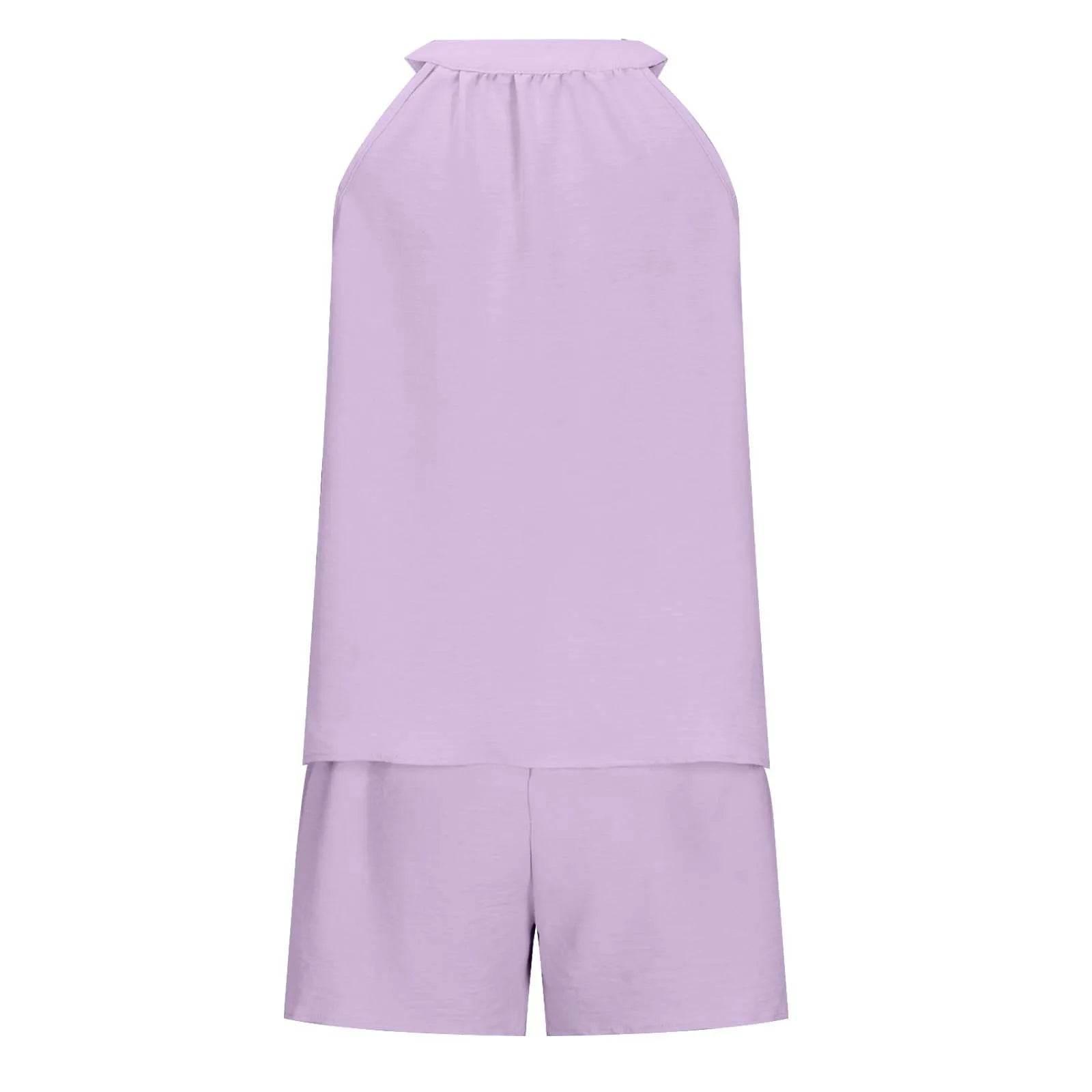 Women'S Summer Casual Suit New Urban Casual Women'S Solid Color Sleeveless Vest Elastic Shorts Home Clothes Two-Piece Set - Empire P.E