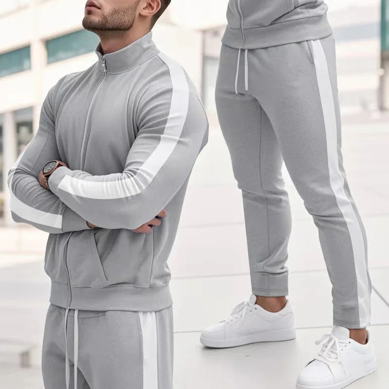 Mens Autumn Fashion Side Striped Jackets And Pants Two Piece Sets
