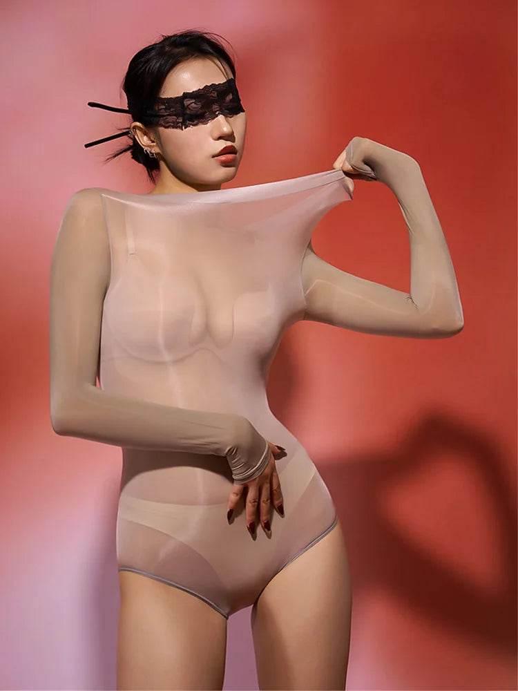 Sexy Women Oil Glossy Shiny High Cut Bodysuit - Empire P.E