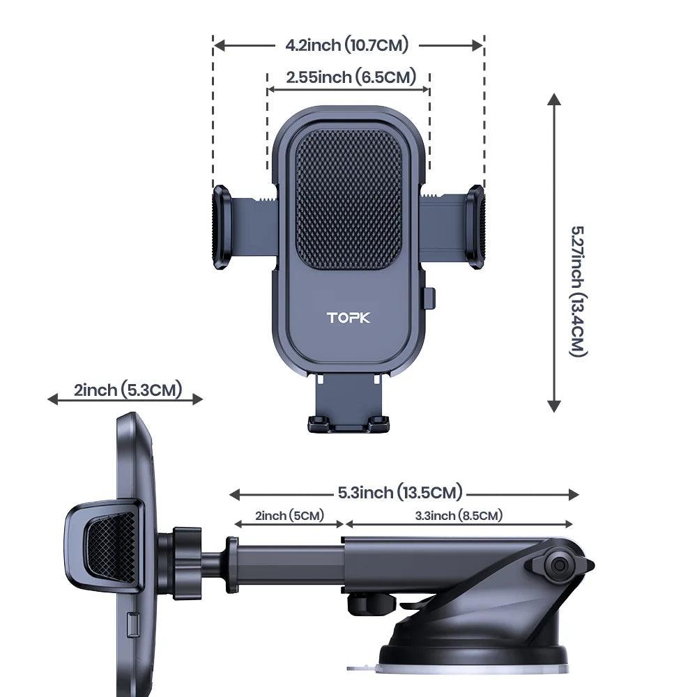 TOPK Car Phone Holder Mount for IPhone[Powerful Suction] Phone Mount for Car Dashboard Car Accessories Automobile for Smartphone - Empire P.E
