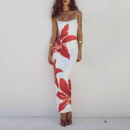Women Cocktail Bodycon Dress Split Bodycon Party Floral Print Spaghetti Strap Dresses Sexy Female Summer Outfits Streetwear - Empire P.E