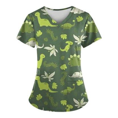 Print Ladies Nurse Uniform Short Sleeve V-Neck Scrub Tops - Empire P.E