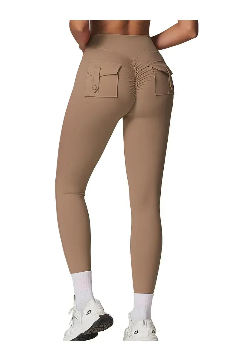Fitness Yoga Leggings for Women Pocket Scrunched Gym Leggings High Waist Butt Liftting Tights Sexy Booty Shorts Bell-bottoms - Empire P.E