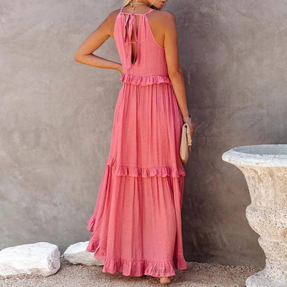 Women Casual Solid Ruffles Long Dress - Empire P.E