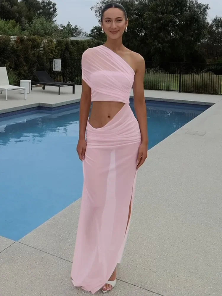 Mesh Hollow Out Backless Sexy Maxi Dress - Empire P.E
