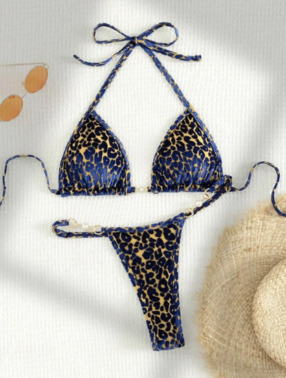 Sexy Leopard Velvet Mini Micro Thong Bikinis
