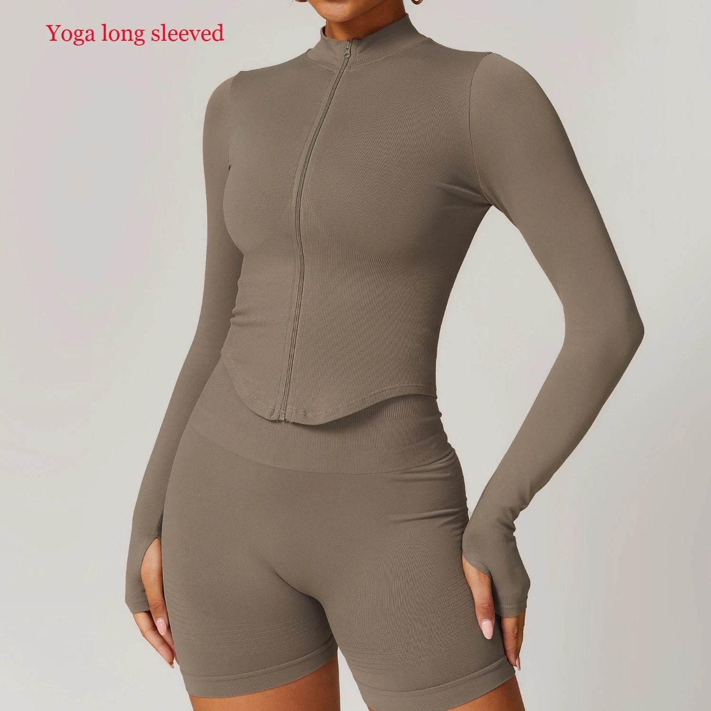 Women Seamless Zipper Jacket Yoga Long Sleeved Gym Top Ribbed Yoga Stand Collar Jacket Running Workout Sport Coat Women's Shirts - Empire P.E
