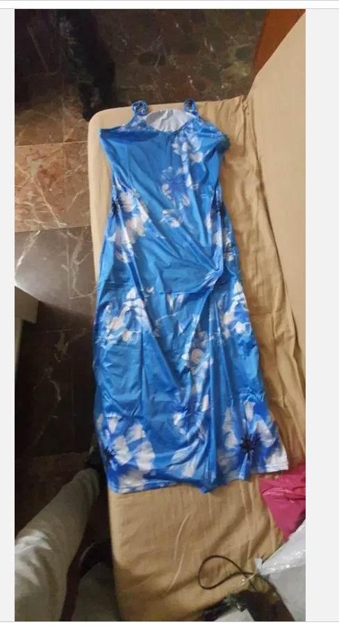 Woman Summer Long Dress Sling New Milk Silk Slim Floral Flowers Print Sleeveless V Neck Maxi Dresses Clothing Vestidos YRW6820 - Empire P.E