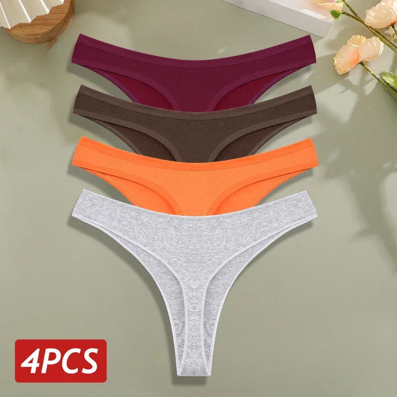 4PCS/Set Cotton Panties for Women Sexy Low Rise G-String Thongs - Empire P.E