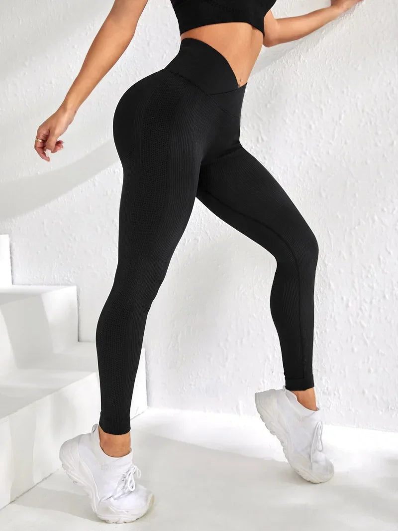 Women Sports Leggings V-waist Elastic Peach Buttocks Fitness Pants - Empire P.E