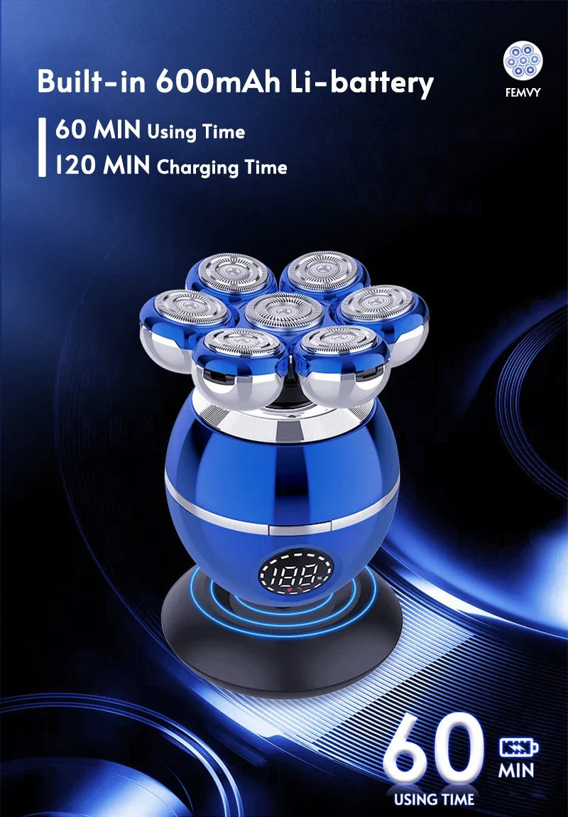 Newest 5-in-1 Electric Shaver 7D Floating Cutter Head Bald Hair Clipper Wireless Charging Men Nose Trimmer Electric Beard Razor - Empire P.E