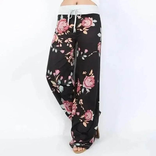 Plus Size L-8XL Fashion Women Casual Loose Stretch Printing Long Wide Leg Yoga Pants Drawstring Lounge Pants Pajama Pants - Empire P.E