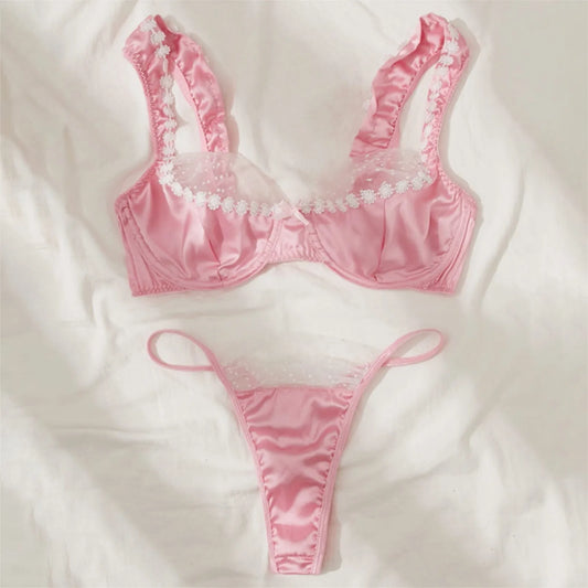 Fashion Erotic Lingerie Sexy No Steel Ring Cute Girls Underwear Sleep Low Waist String Thong Pure Desire Fashionable Bra - Empire P.E