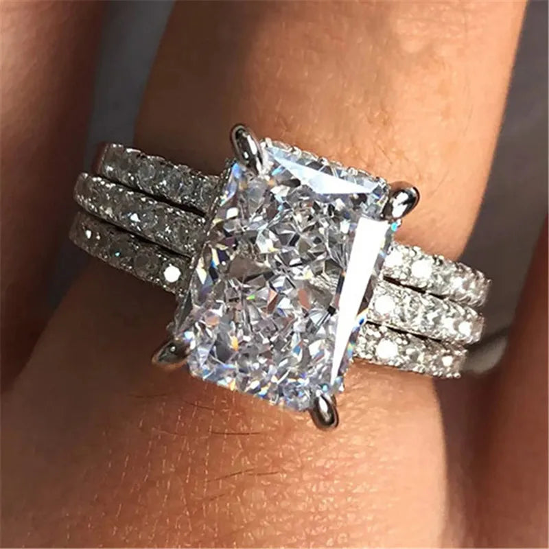 925 Sterling Silver 3Pc/Set Wedding Rings Set