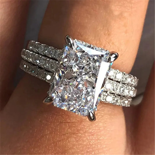 925 Sterling Silver 3Pc/Set Wedding Rings Set