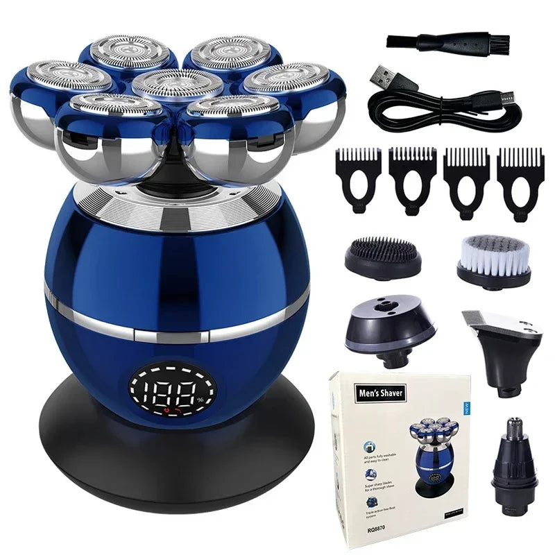 Newest 5-in-1 Electric Shaver 7D Floating Cutter Head Bald Hair Clipper Wireless Charging Men Nose Trimmer Electric Beard Razor - Empire P.E