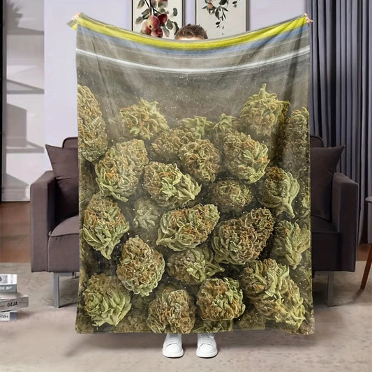 1PC Weed Plant-themed Digital Printed Flannel Blanket - 100% Polyester Fiber