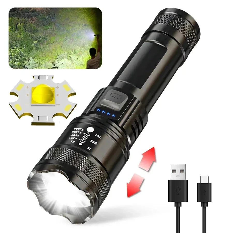 High Strong Power Led Flashlights 2000LM Tactical Torch with Display Light USB Charging - Empire P.E